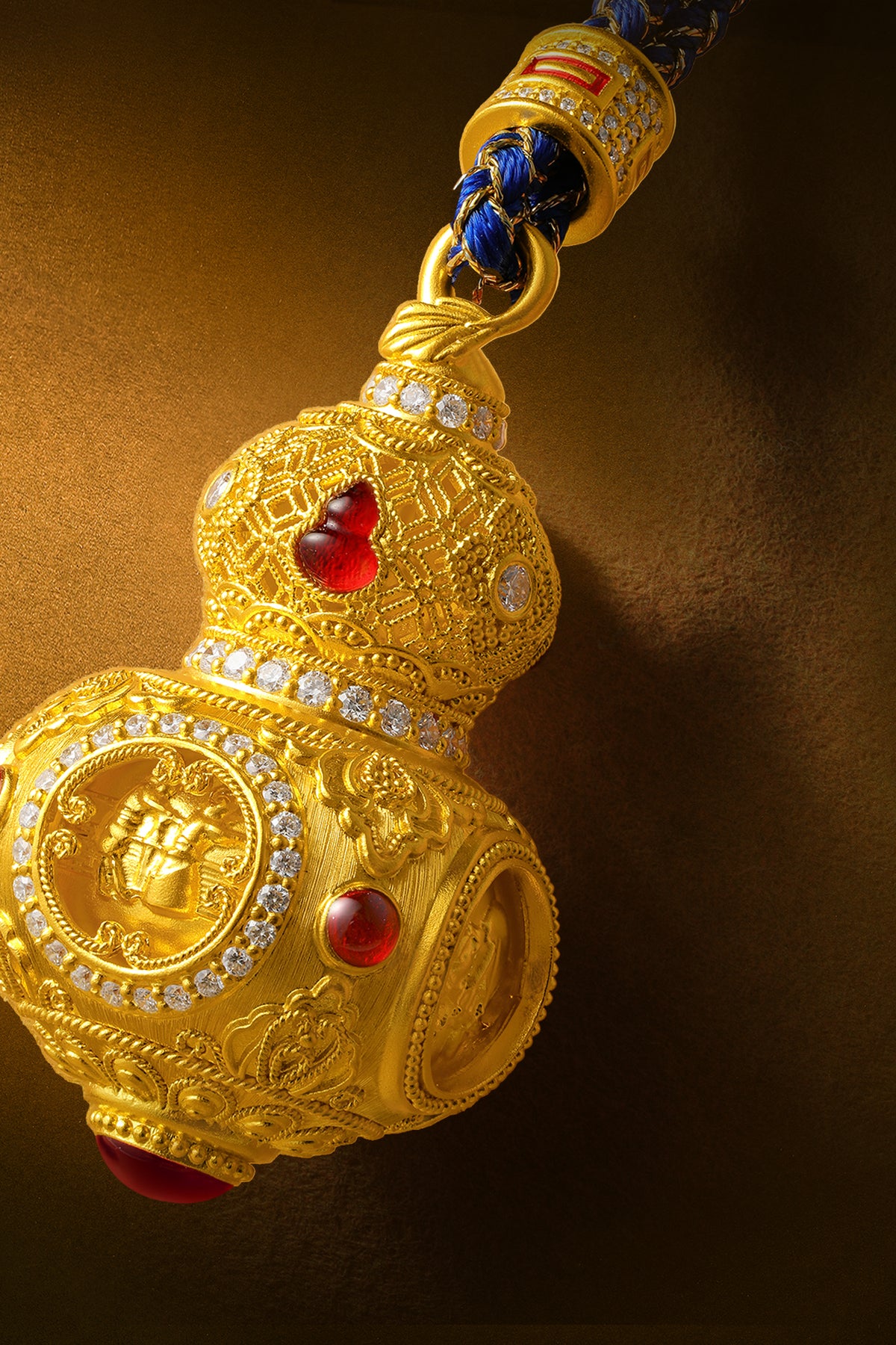 "Chinese Culture Collection - Dan Qing" 999 24K Gold  String Pendant Diamond 0.0045ct Gourd 31-36g W0450081