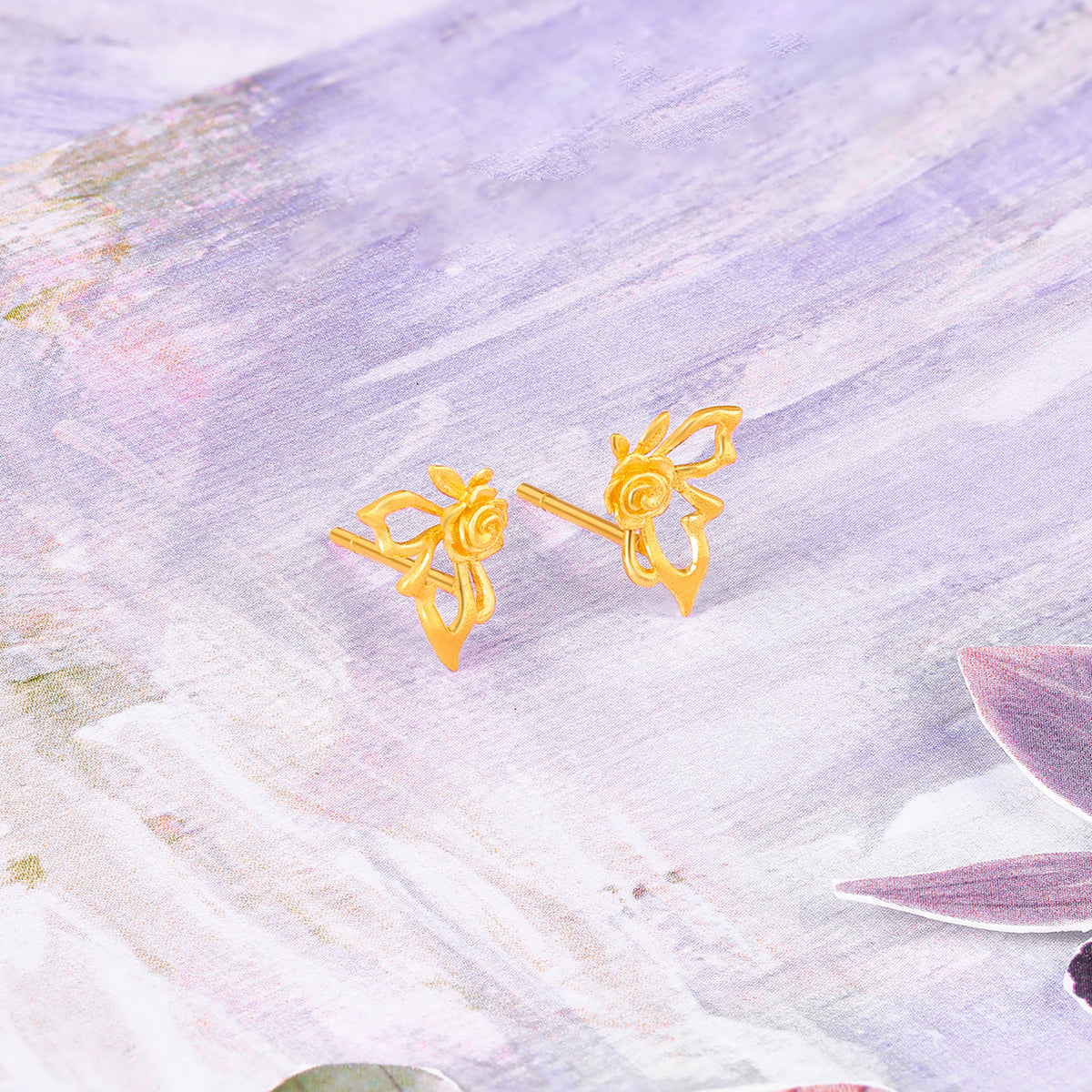 "Fantasy Forest" 999 24K Gold Earrings Butterfly 1.3-1.7g A0913906