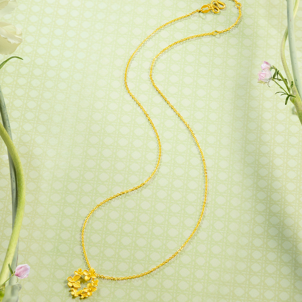 "Annie's Garden" 999 24K Gold Pendant Necklace Flower 3.3-3.6g A0613017