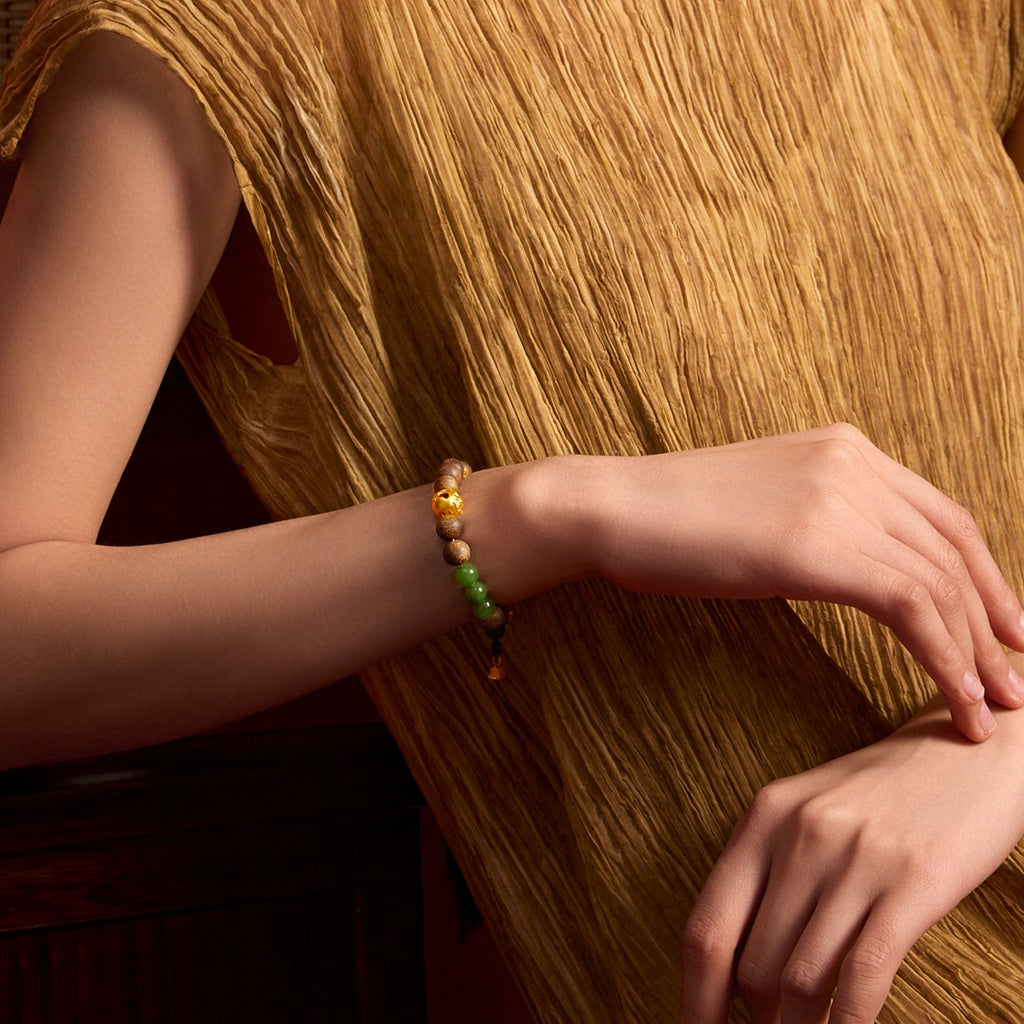 Jiuhua Mountain' 24K Gold Beaded Bracelet Heitian Jade Agarwood Ksitigarbha Bodhisattva Y1915291