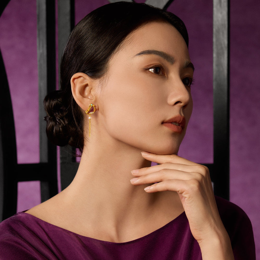 "Chinese Culture Collection - Dan Qing" 24K Gold Earrings Diamond 0.0093ct Pearl 4-4.5mm Butterfly 6.3-8.3g W0936729