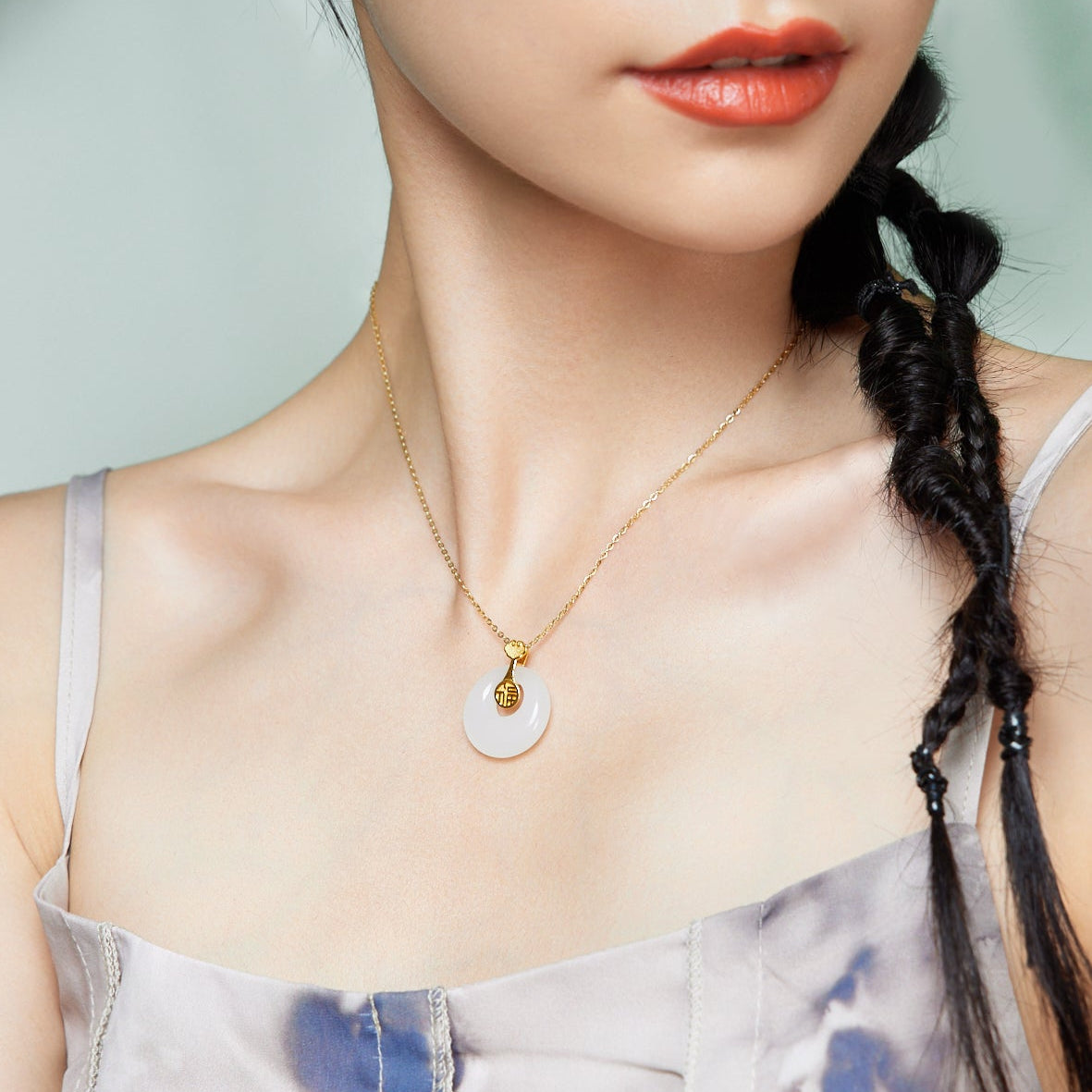 999.9 24K Gold Pendant Heitian Jade 0.8-1g Ping An Kou Y0411797