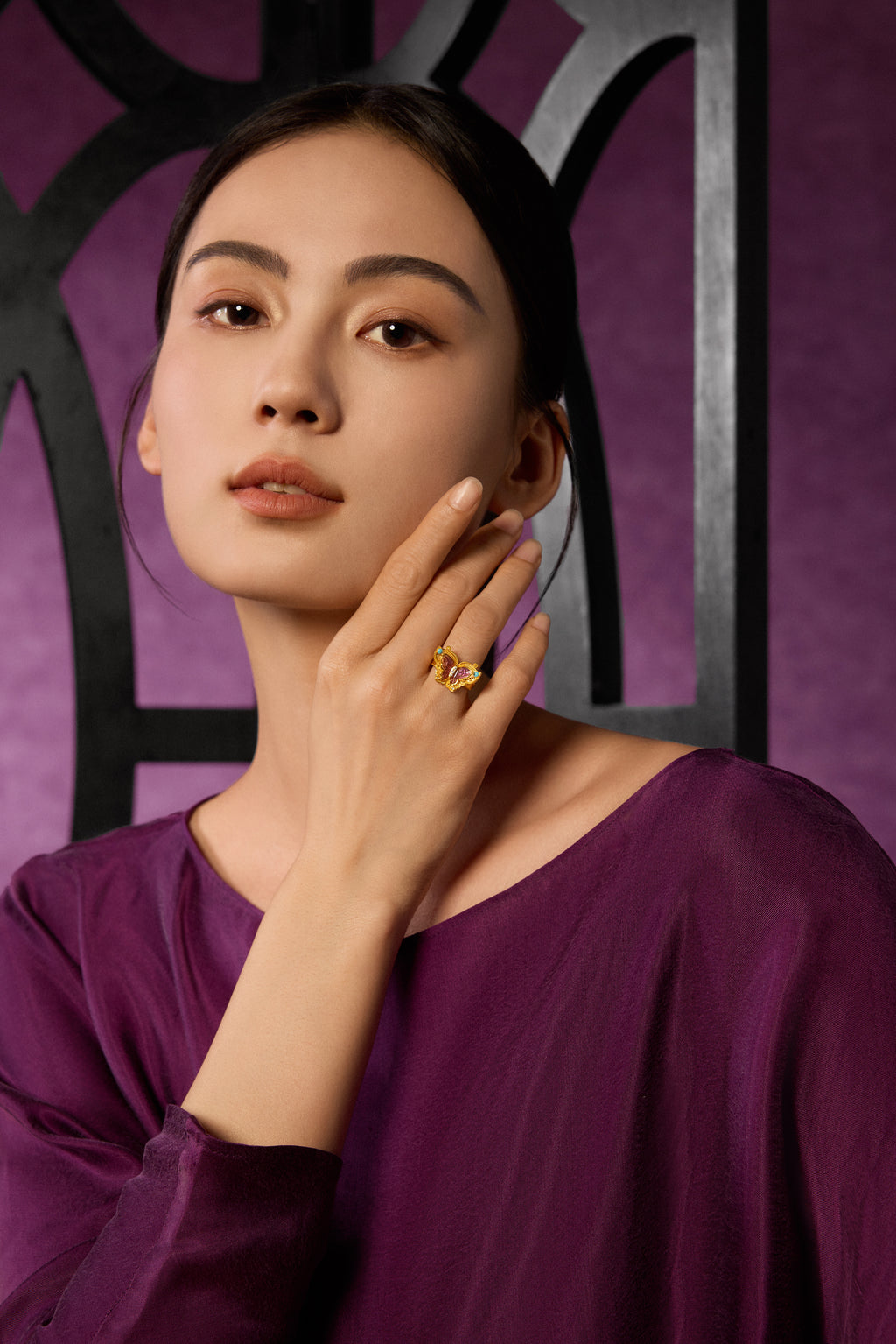 "Chinese Culture Collection - Dan Qing" 24K Gold Ring Diamond 0.007ct Butterfly 6.5-8.5g W0136612