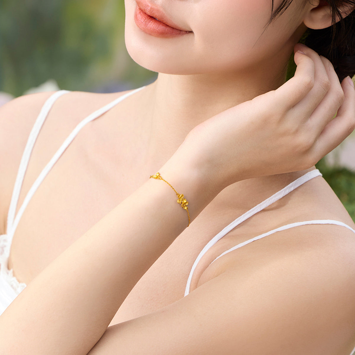 “Dream in the Garden” 999 24K Gold Chain Bracelet Flower 2.4-2.8g A0715132