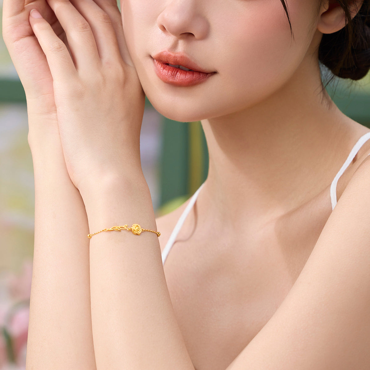 “Dream in the Garden” 999 24K Gold Chain Bracelet Flower 3.34-3.84g A0714951