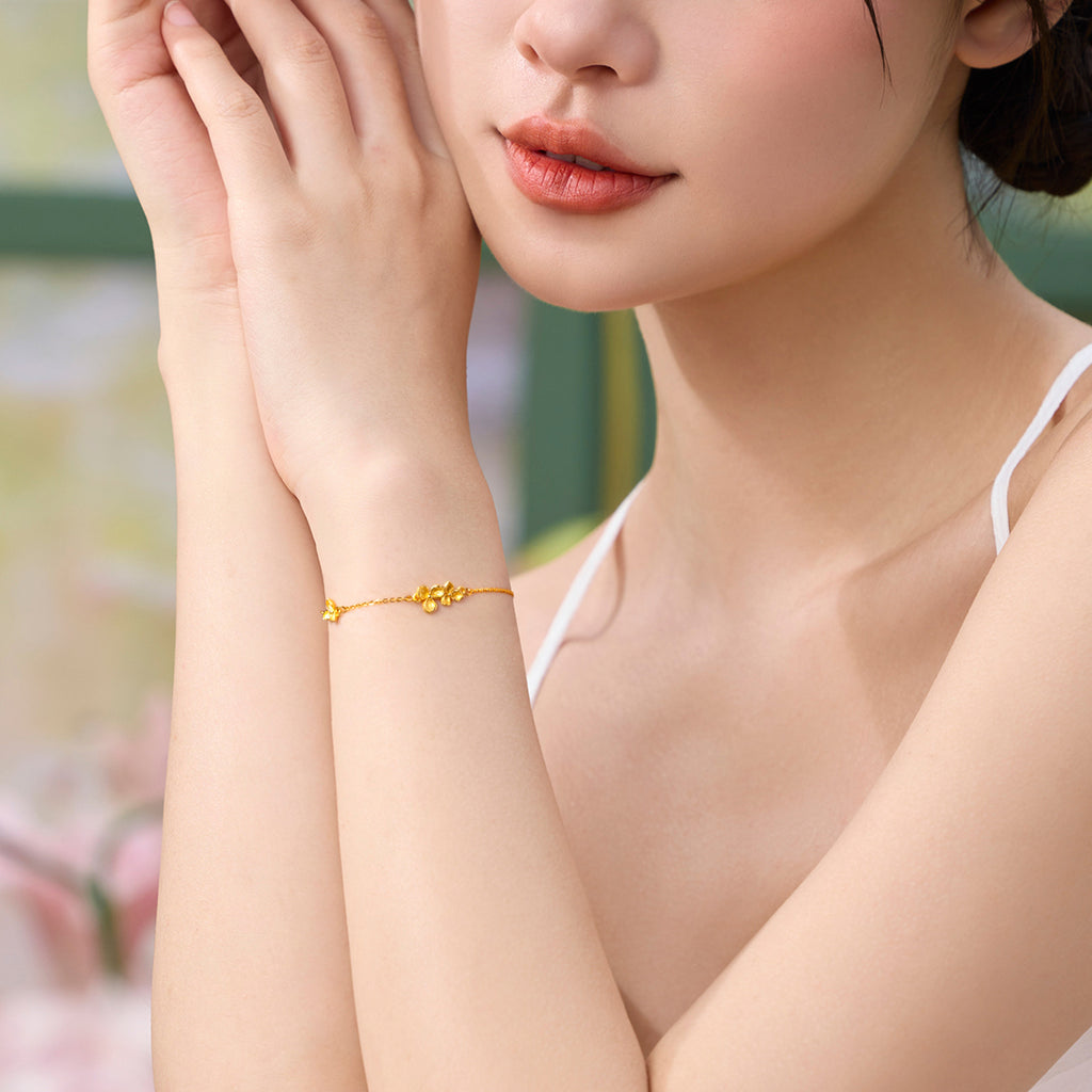 “Dream in the Garden” 999 24K Gold Chain Bracelet Flower 2.4-2.8g A0715132