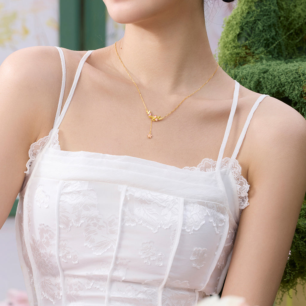 “Dream in the Garden” 999 24K Gold Pendant Necklace Flower 3.87-4.37g A0614925