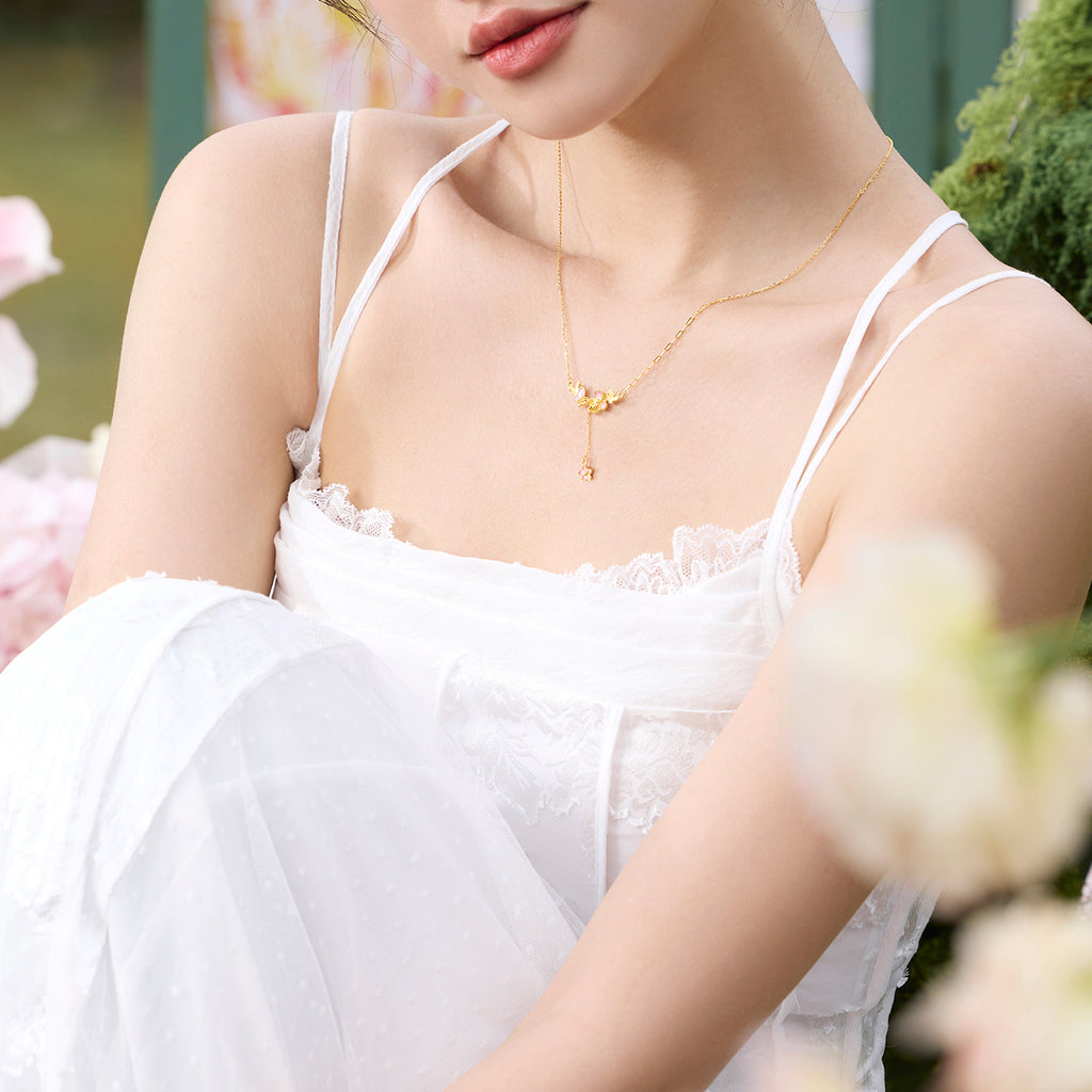 “Dream in the Garden” 999 24K Gold Pendant Necklace Flower 3.87-4.37g A0614925