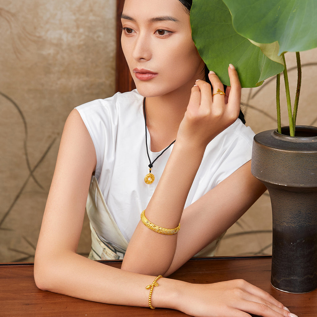 'Antiquity Gold' 999.9 24K Gold Ring Lotus 4.2-4.8g A019369