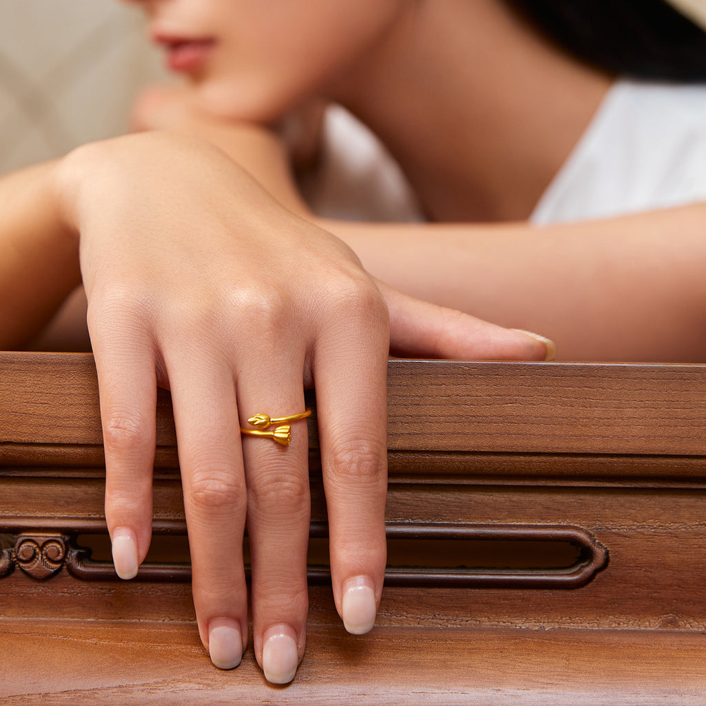 'Antiquity Gold' 999.9 24K Gold Ring Lotus 4.2-4.8g A019369