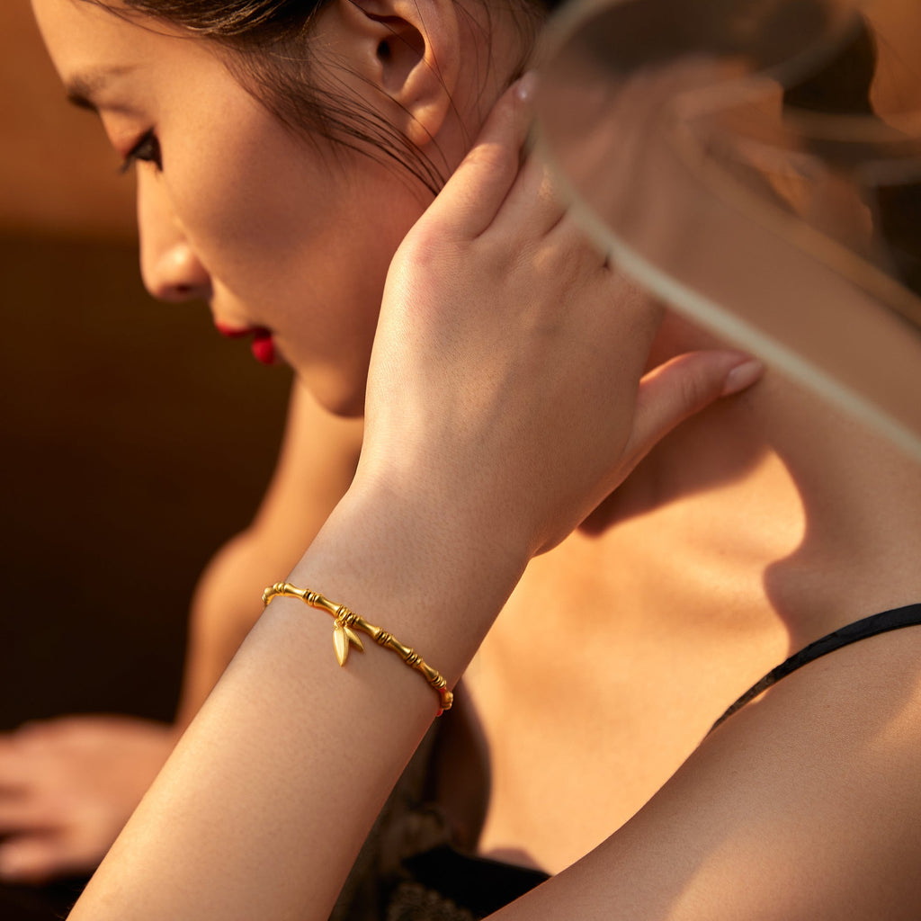 Antiquity Gold' 999.9 24K Gold Beaded Bracelet Bamboo 11.5-12.5g A1911403