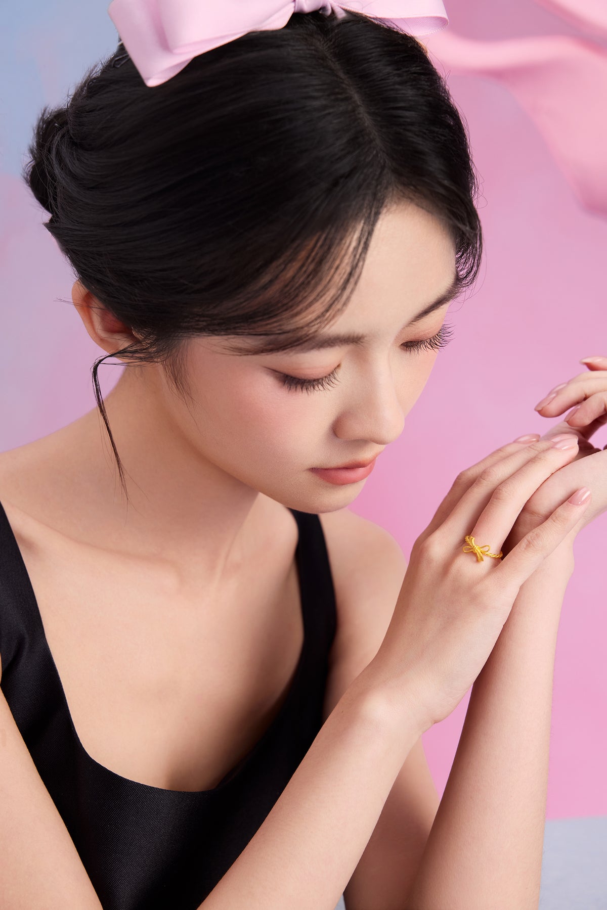 "Girl's Worries" 24K Gold Ring Bow 1.9-3.2g A0115791