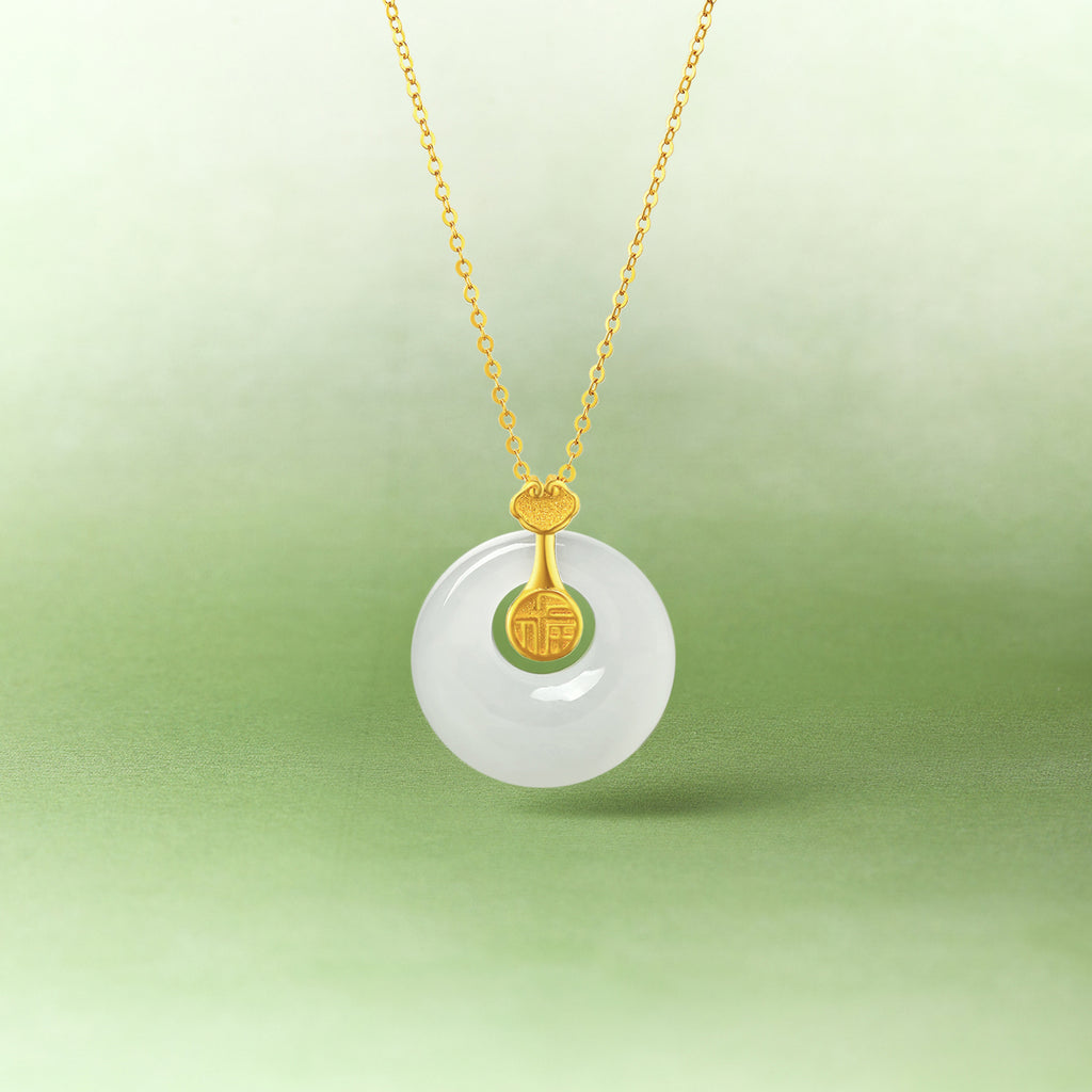 999.9 24K Gold Pendant Heitian Jade 0.8-1g Ping An Kou Y0411797