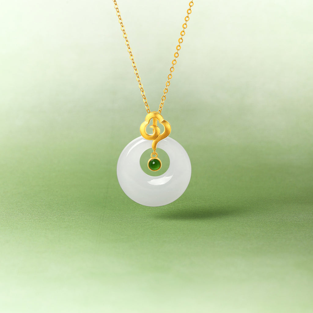 999.9 24K Gold Pendant Heitian Jade 0.8-1g Ping An Kou Y0411798