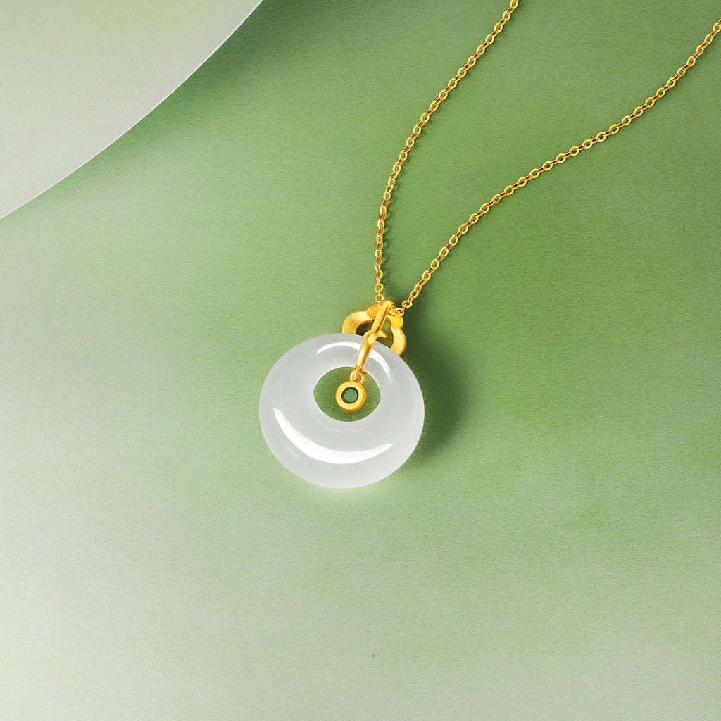 999.9 24K Gold Pendant Heitian Jade 0.8-1g Ping An Kou Y0411798