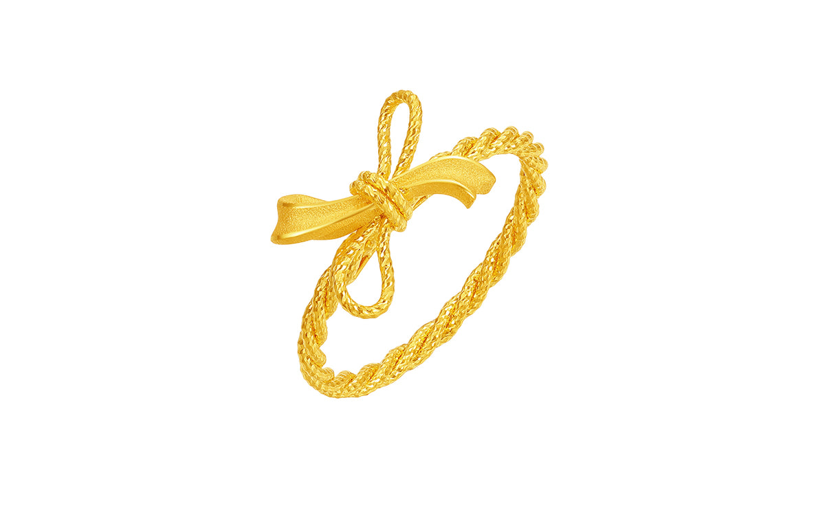 "Girl's Worries" 24K Gold Ring Bow 1.9-3.2g A0115791