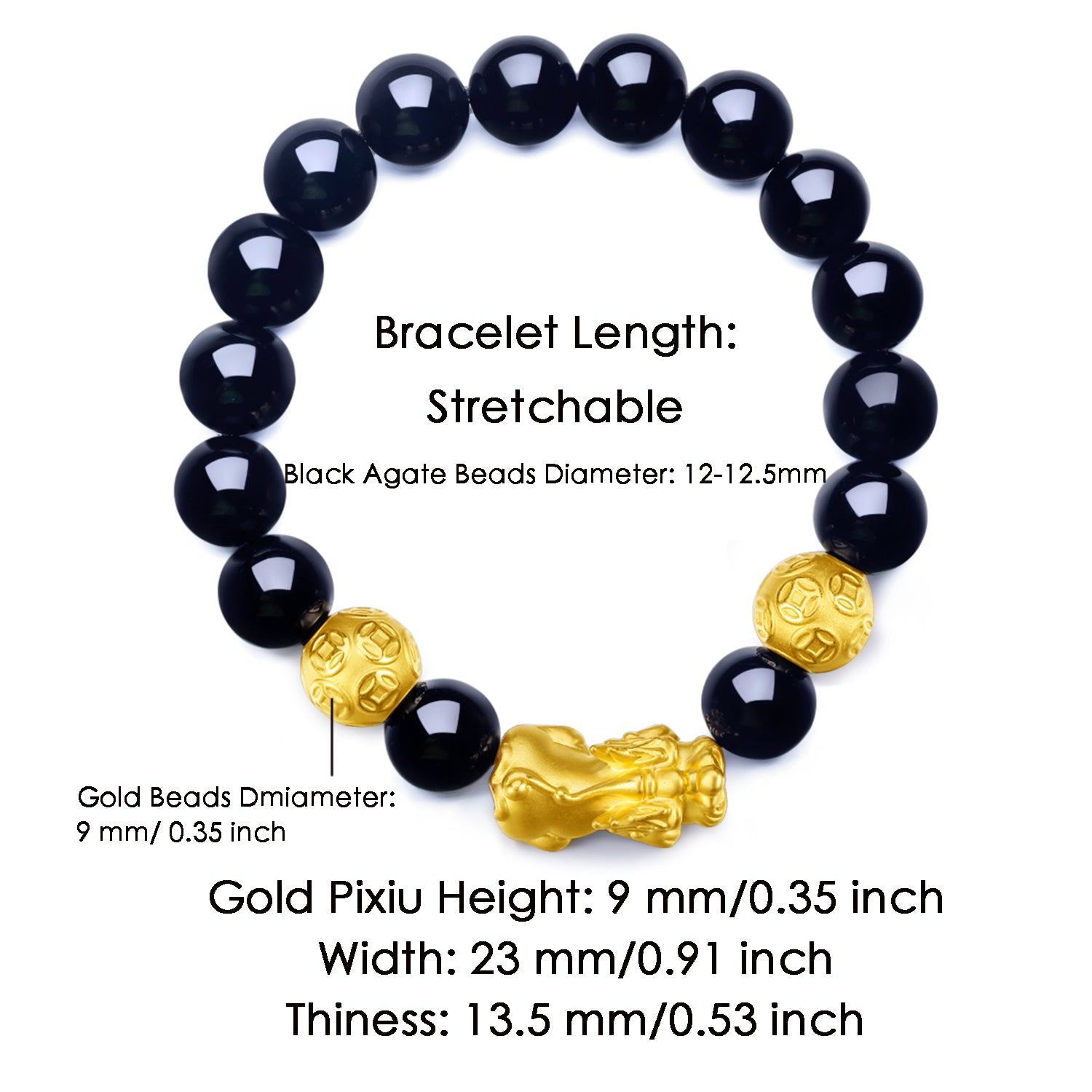 24K Gold Beaded Bracelet Agate Pixiu 3-3.3g ADMN19584