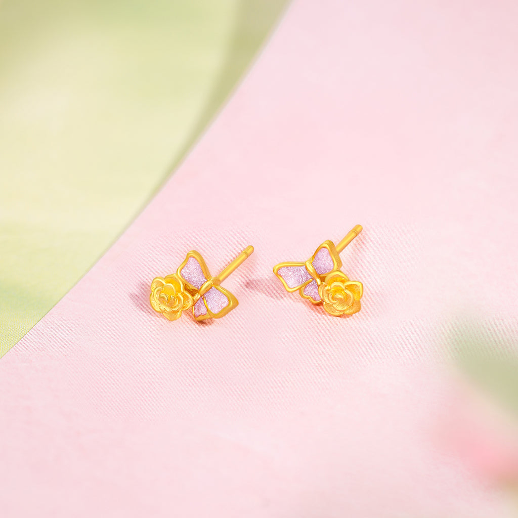 “Dream in the Garden” 999 24K Gold Earrings Flower 2.26-2.66g A0914972