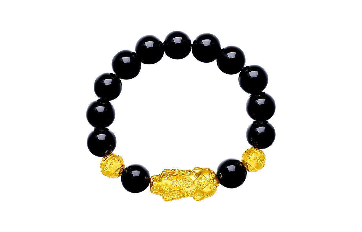 24K Gold Beaded Bracelet Agate Pixiu 4.4-4.8g ADMN193471
