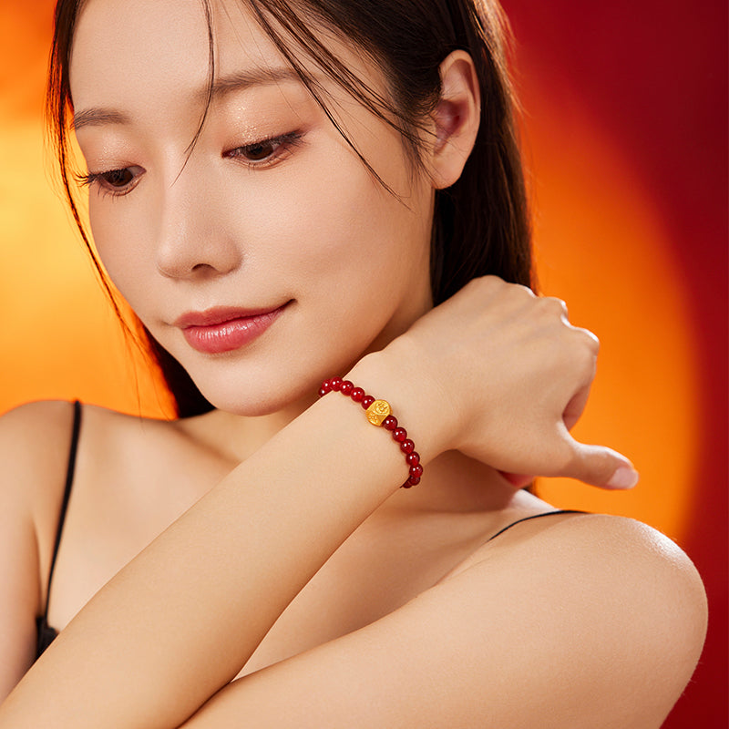 24K Gold Beaded Bracelet Agate 0.6-0.9g Cai 財 A1911357