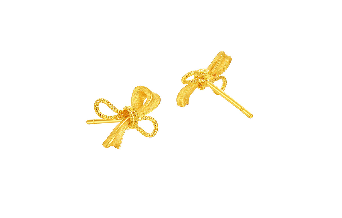 "Girl's Worries" 24K Gold Earrings Bow 1.82-2.62g A0915790