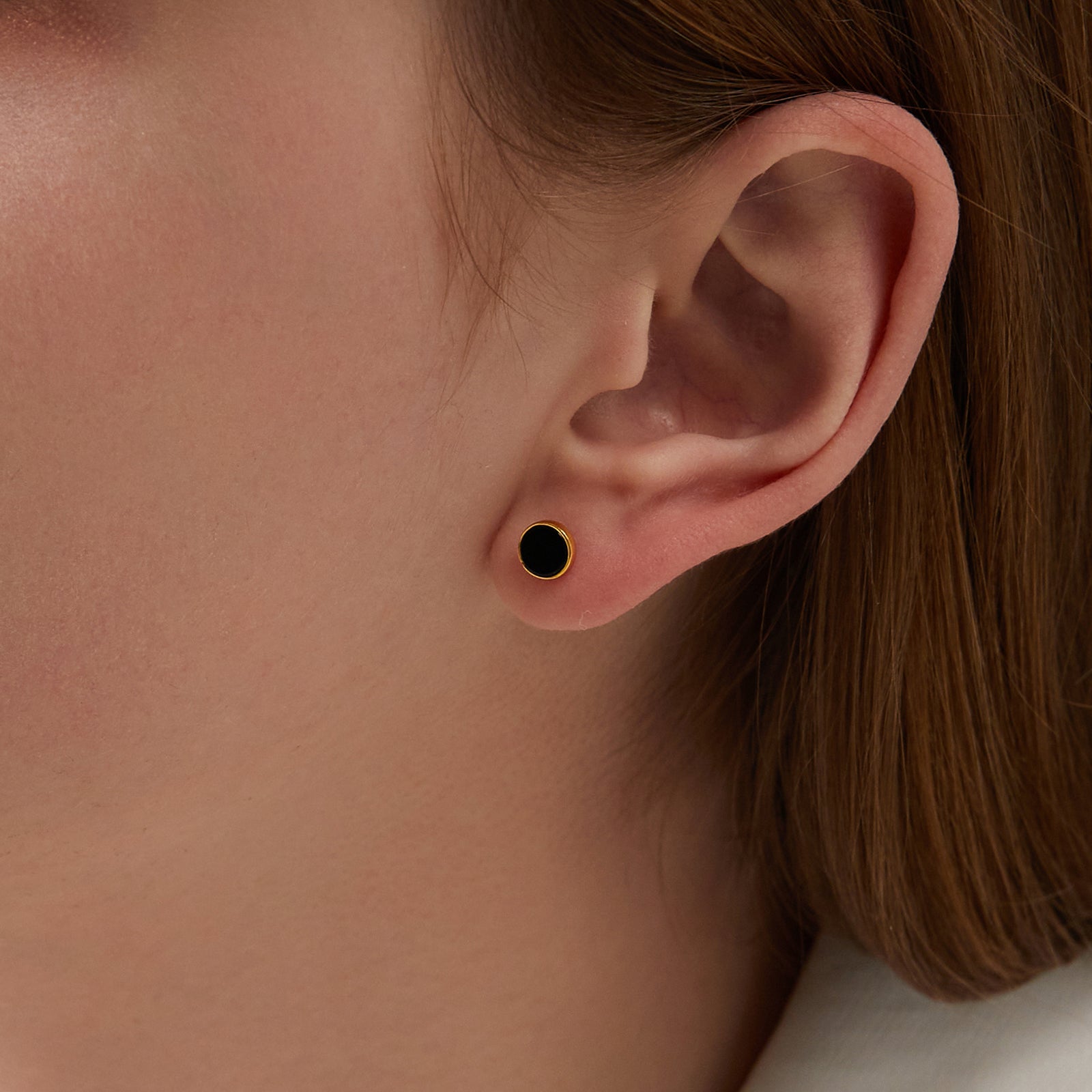 ZHOU LIU FU 18K Gold Plated Black Onyx Stud Earrings - 925 Sterling Silver Hypoallergenic Jewelry Gifts for Women Men
