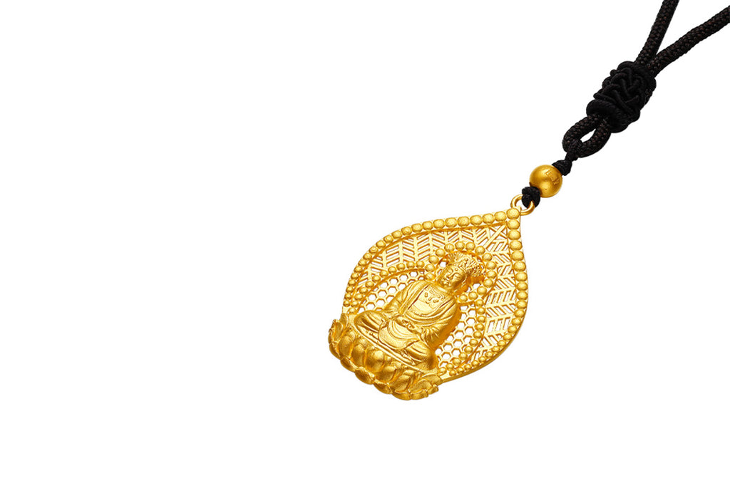 "Antiquity Gold" 999.9 24K Gold Pendant Necklace Buddha 6.3-6.8g AA043861