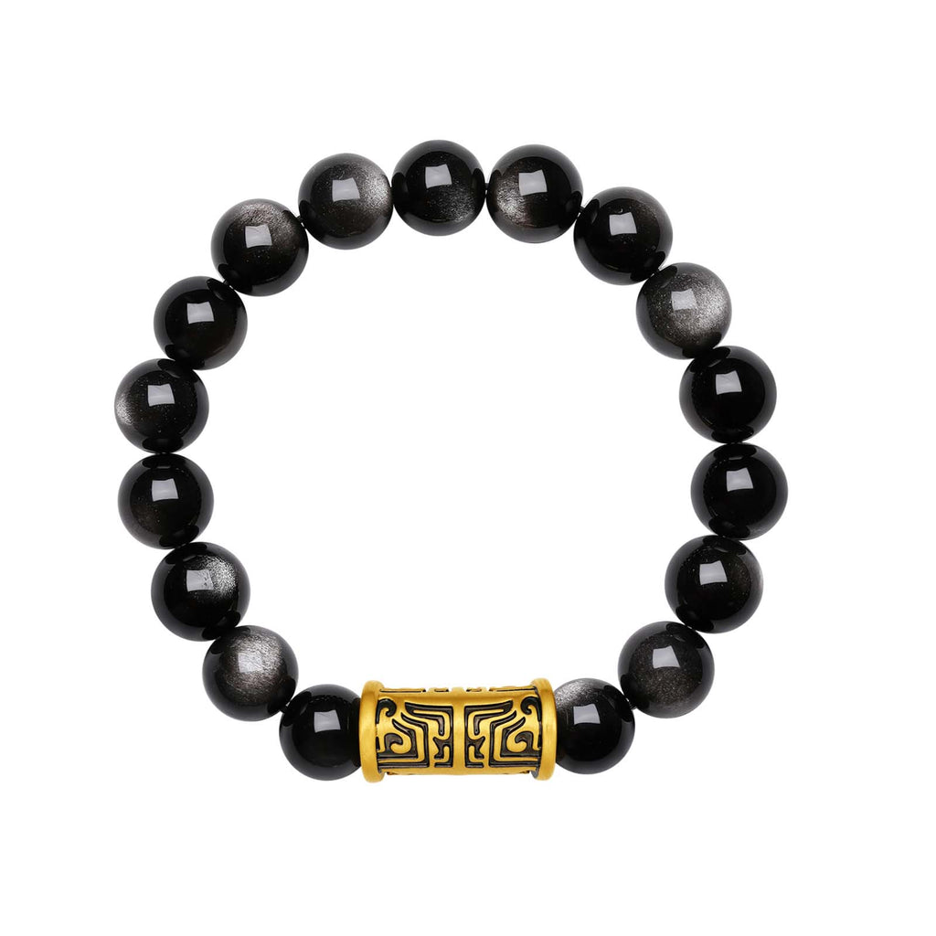 24K Gold Beaded Bracelet Obsidian 2.09-2.59g A1916113