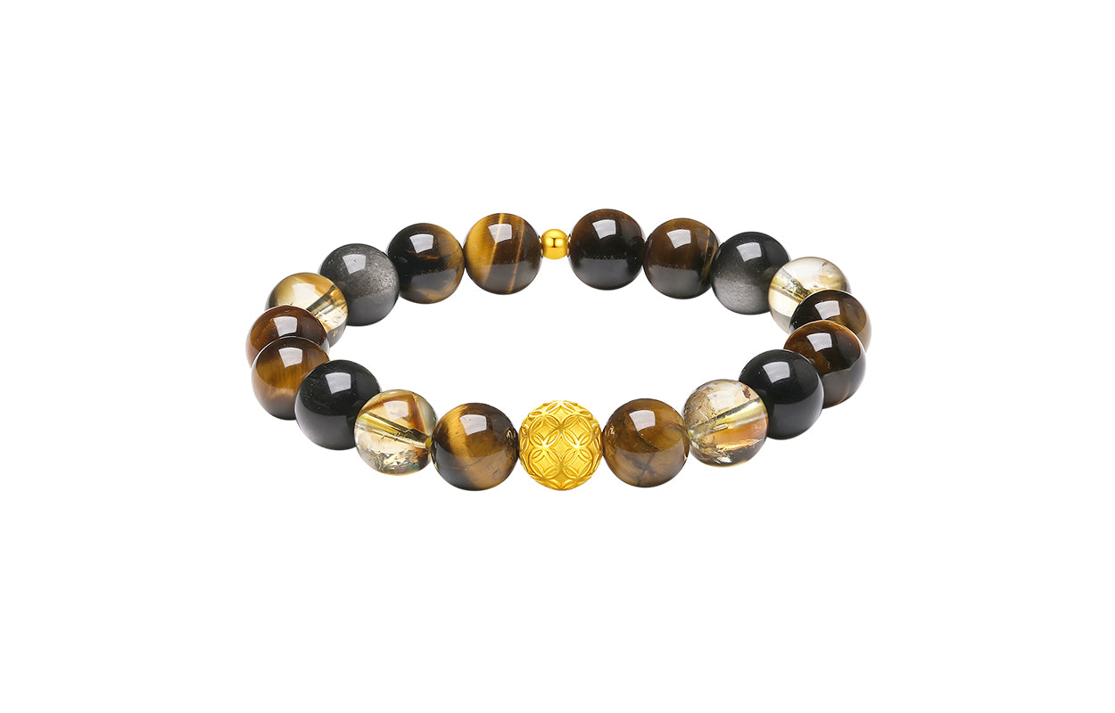 24K Gold Beaded Bracelet Obsidian Citrine Tiger's Eye 0.85-1.05g A1926300