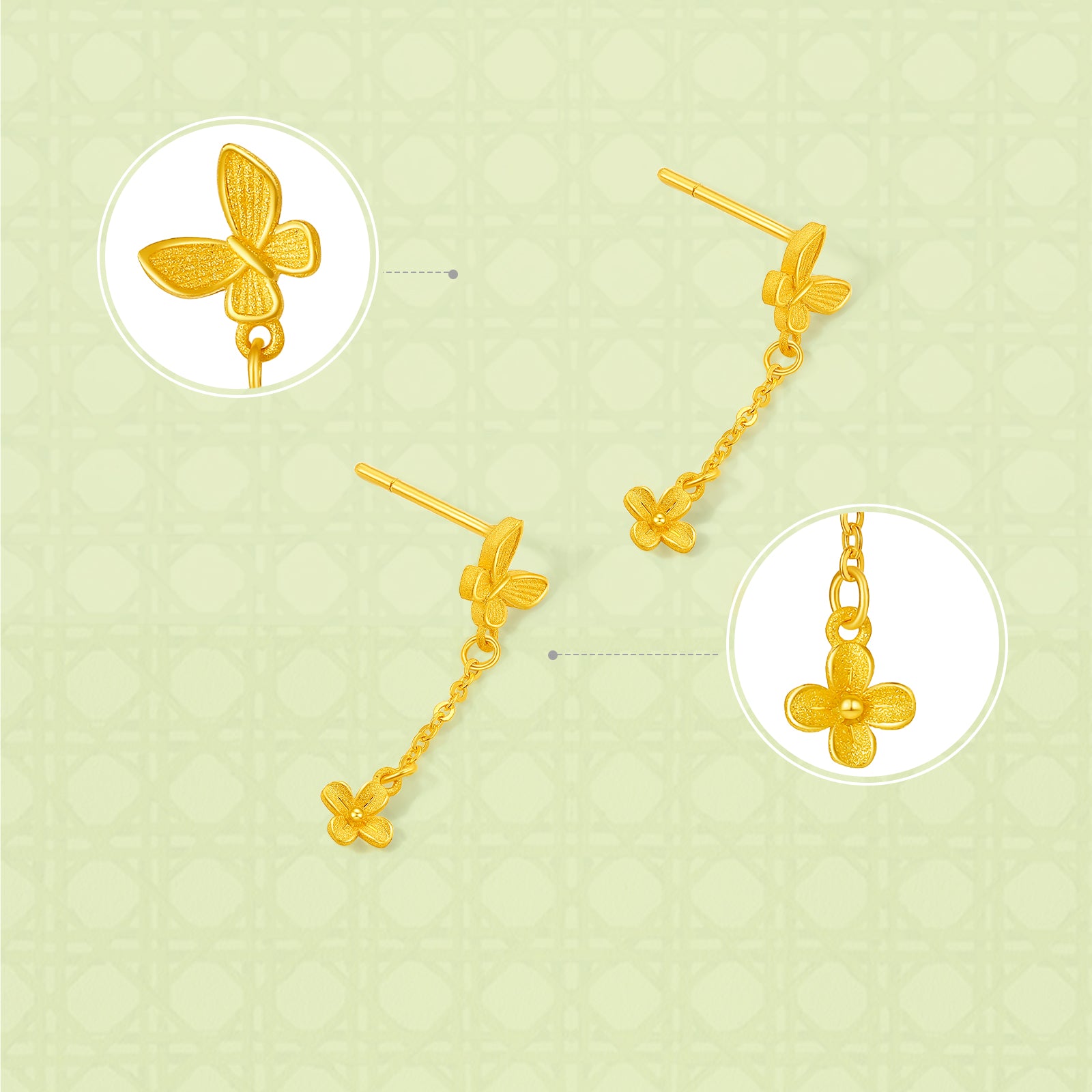 "Annie's Garden" 999 24K Gold Earrings Flower 1.5-1.8g A0913019