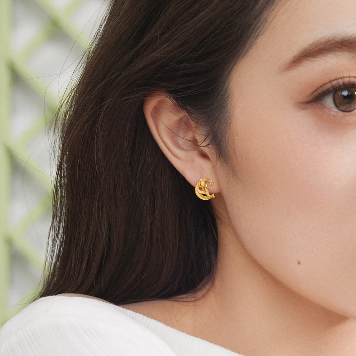 999 24K Gold Earrings Flower Moon 2.34-2.64g A0913046