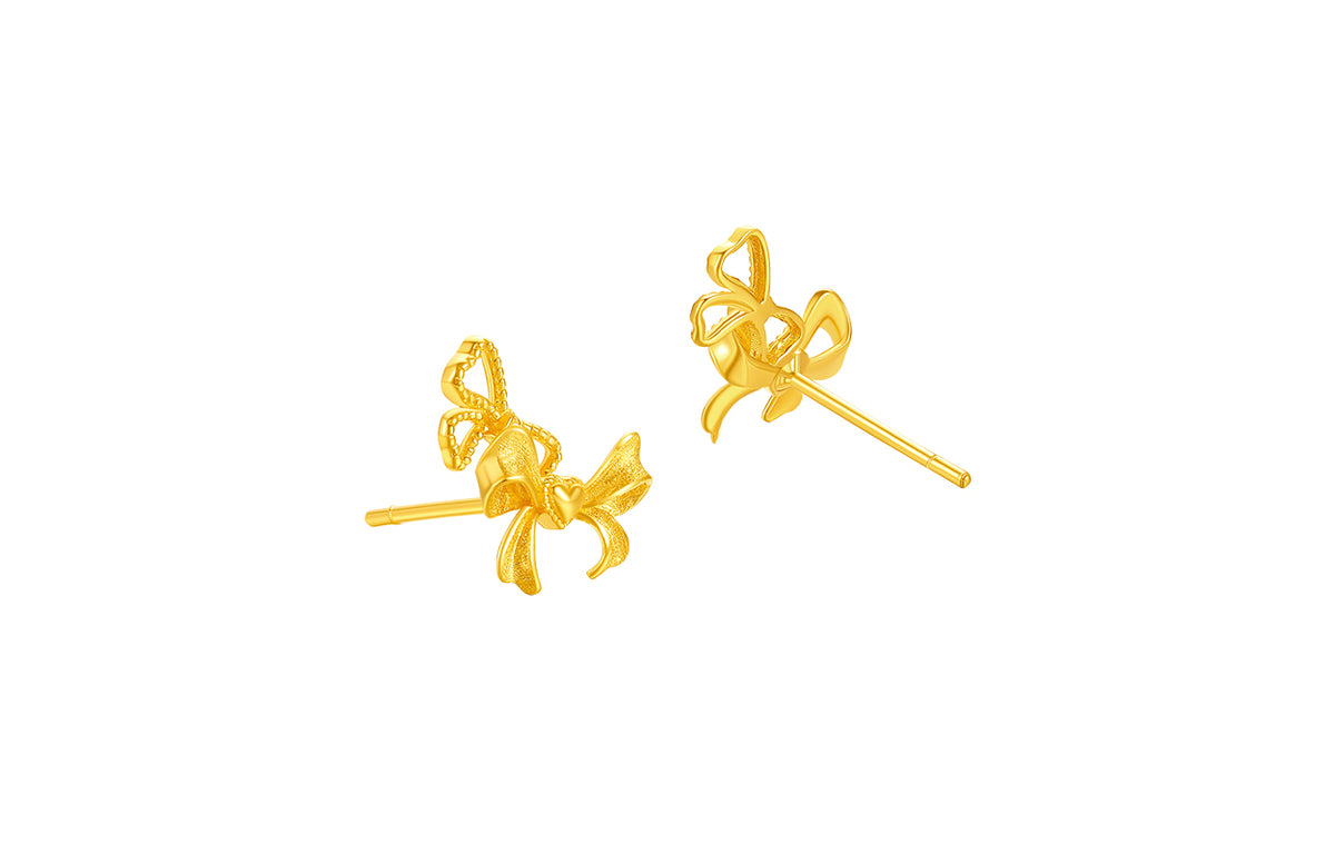 "Girl's Worries" 24K Gold Earrings Bow 1.55-1.95g A0915496