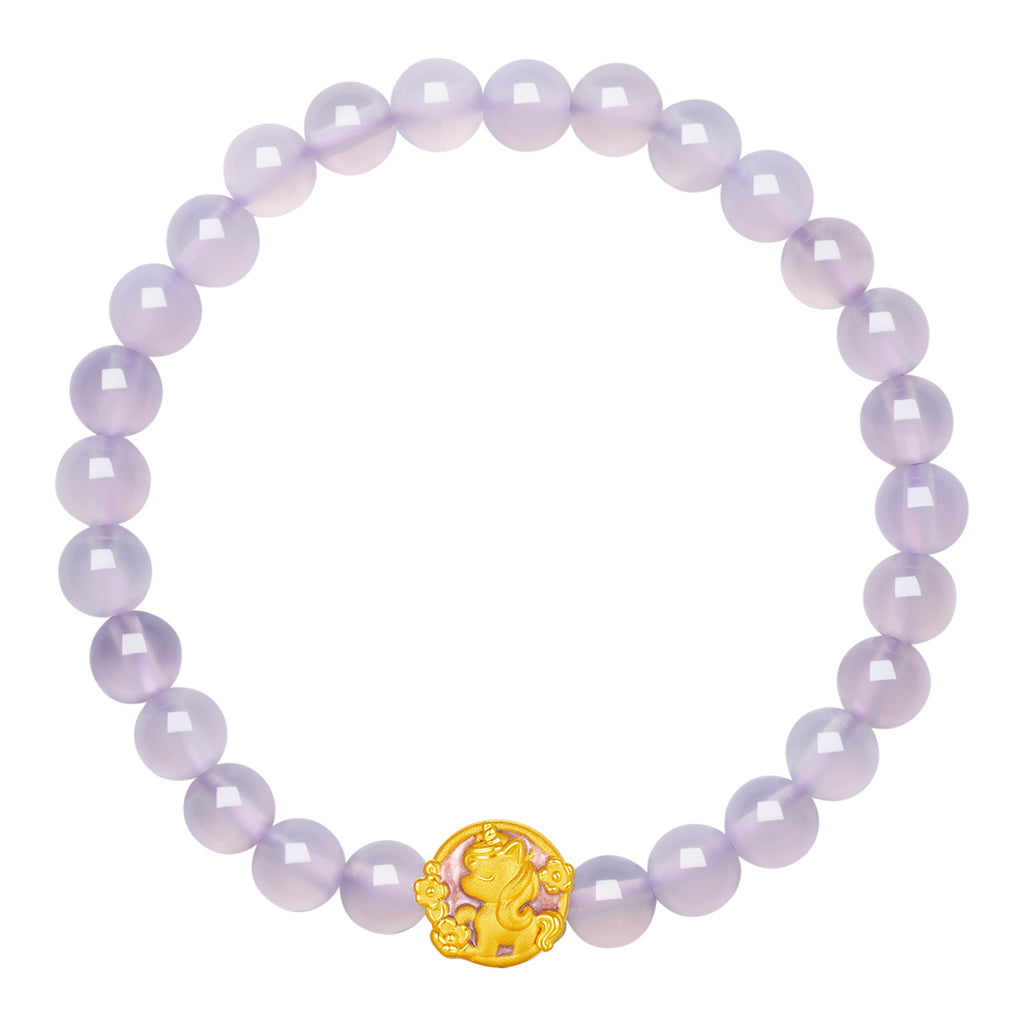 'Year of the Horse' 24K Gold Beaded Bracelet Chalcedony Horse 0.7-1g 17cm A1915521