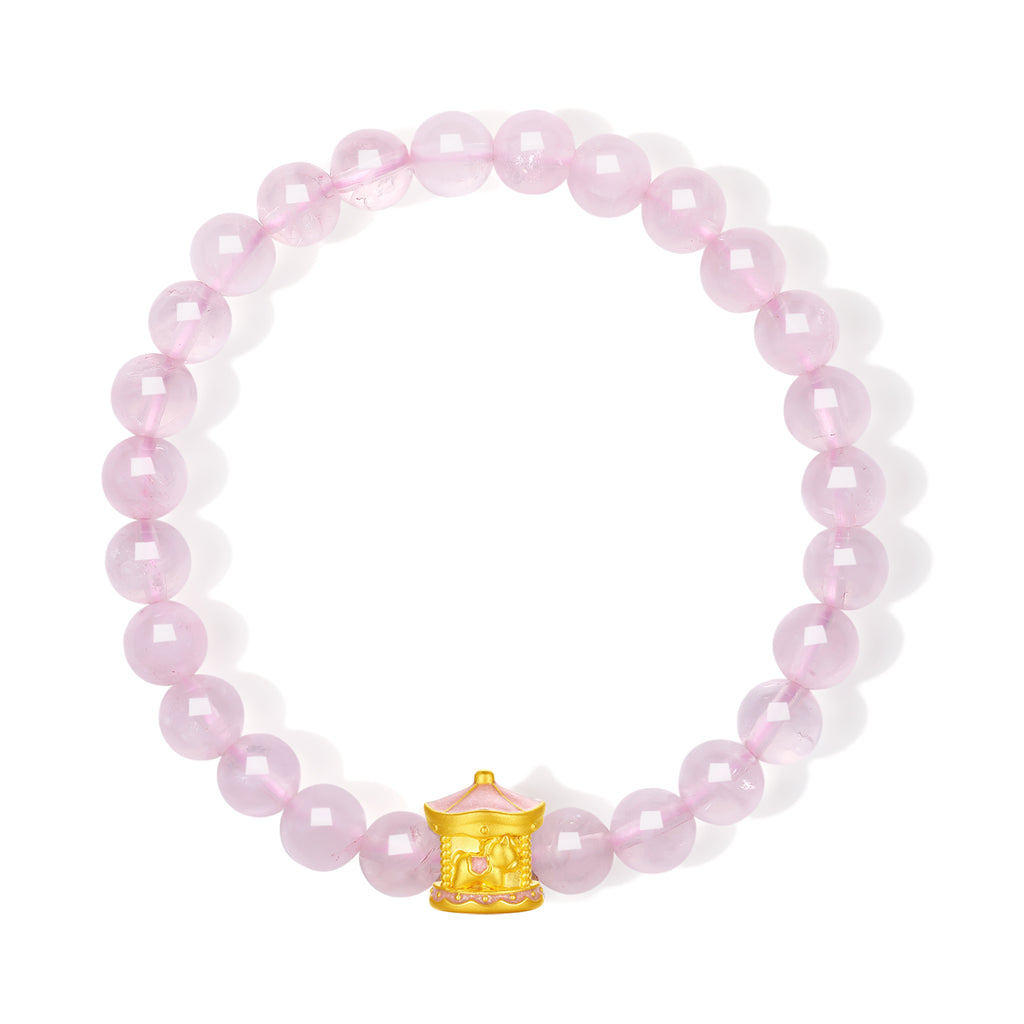 'Year of the Horse' 24K Gold Beaded Bracelet Rose Quartz Carousel Horse 0.58-0.88g 17cm A1915531