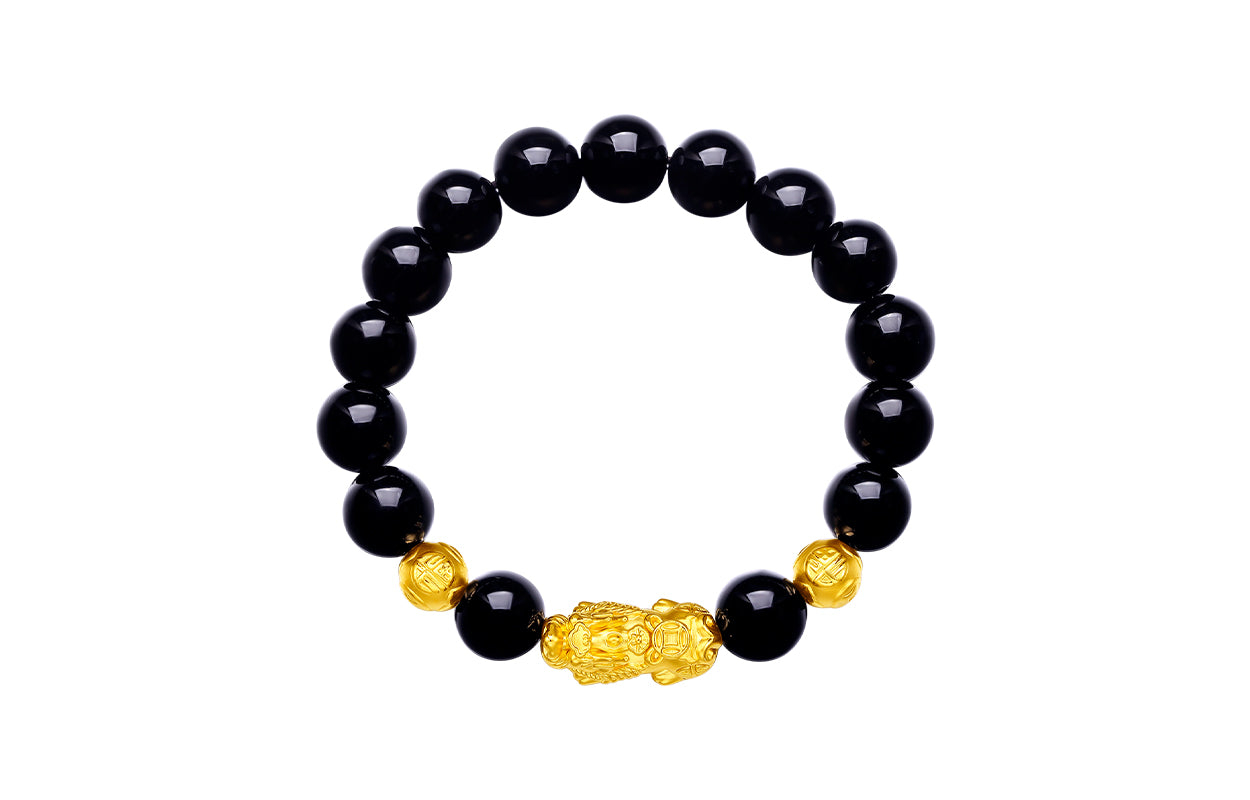24K Gold Beaded Bracelet Agate Pixiu 3.4-3.8g ADMN193470