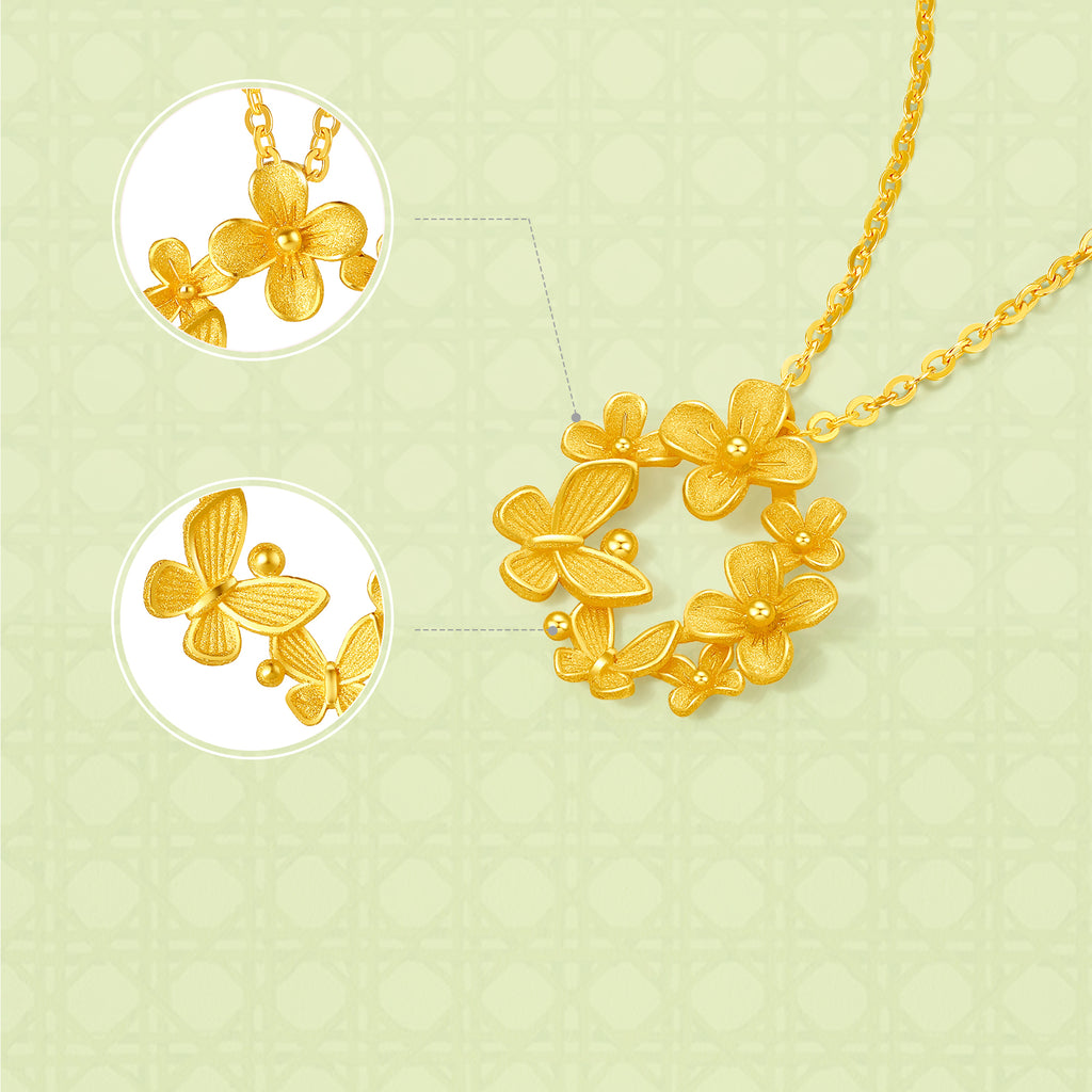 "Annie's Garden" 999 24K Gold Pendant Necklace Flower 3.3-3.6g A0613017