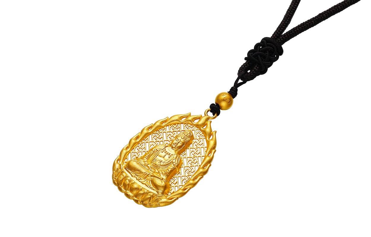 "Antiquity Gold" 999.9 24K Gold Pendant Necklace Buddha 4.8-5.3g AA043863