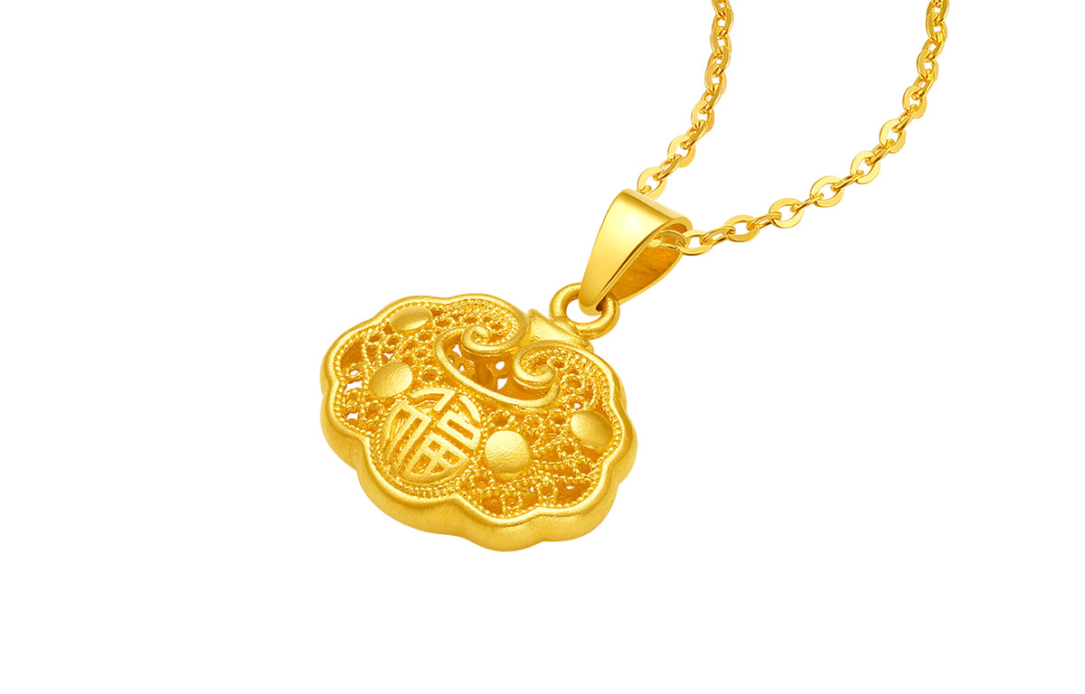 999 24K Gold Pendant Peace Lock 2.9-3.2g A0411640