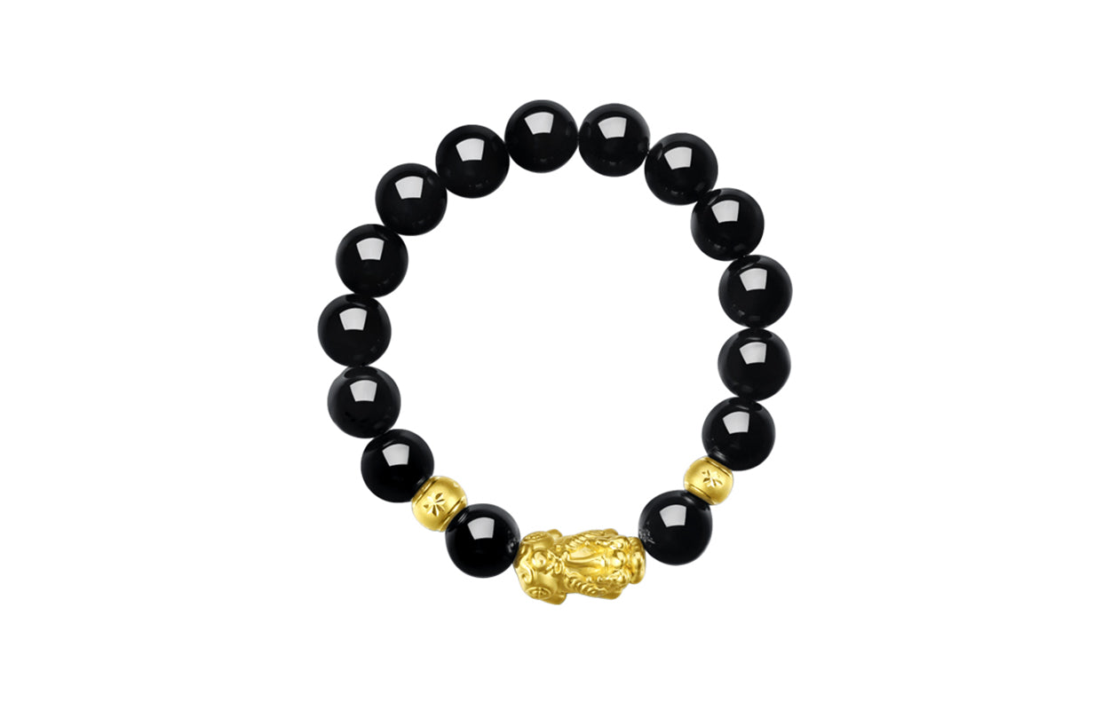 24K Gold Beaded Bracelet Agate Pixiu 3-3.4g ADMN19583