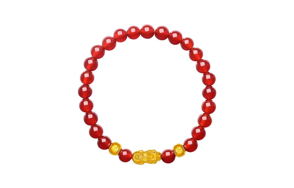 24K Gold Beaded Bracelet Agate 6-6.5mm Pixiu 1.1-1.4g A1910242