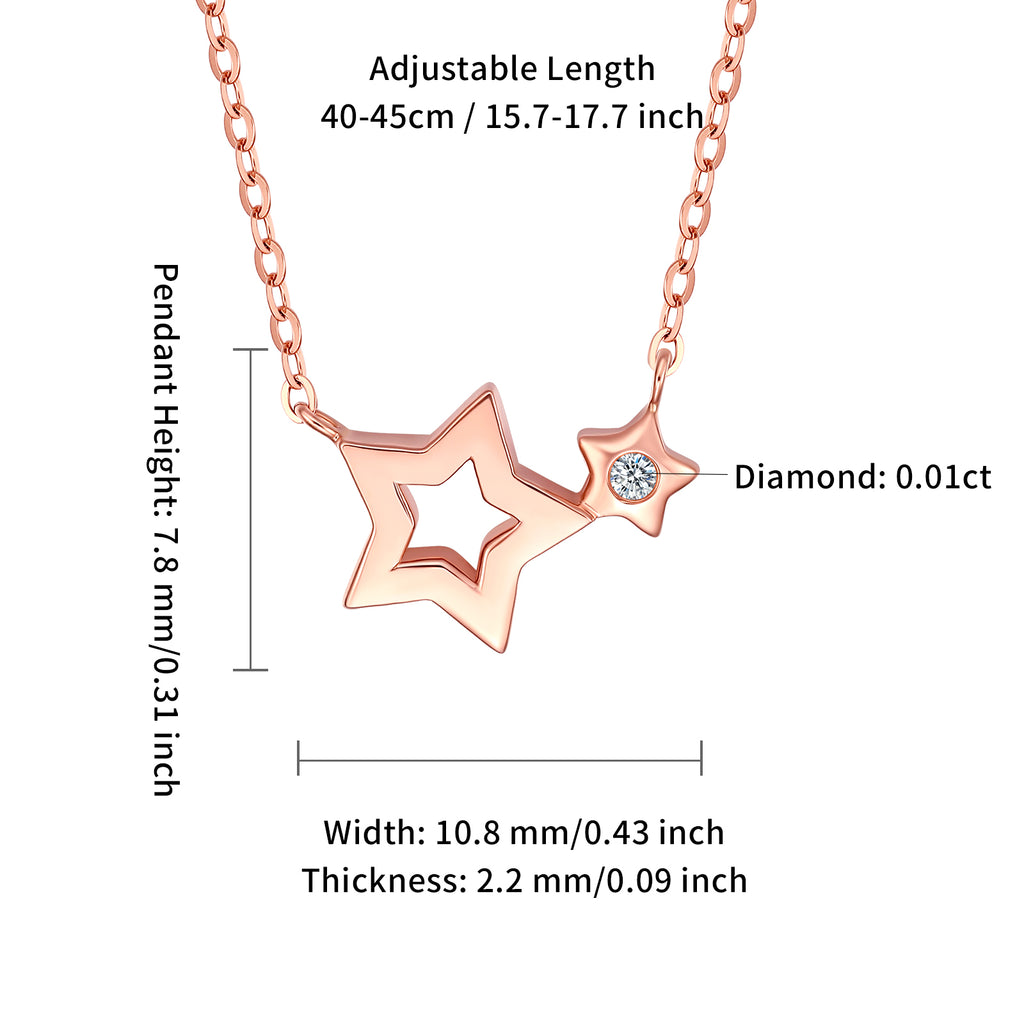 18K Rose Gold Pendant Necklace 0.01ct Star 0.6-0.9g KRDB067122