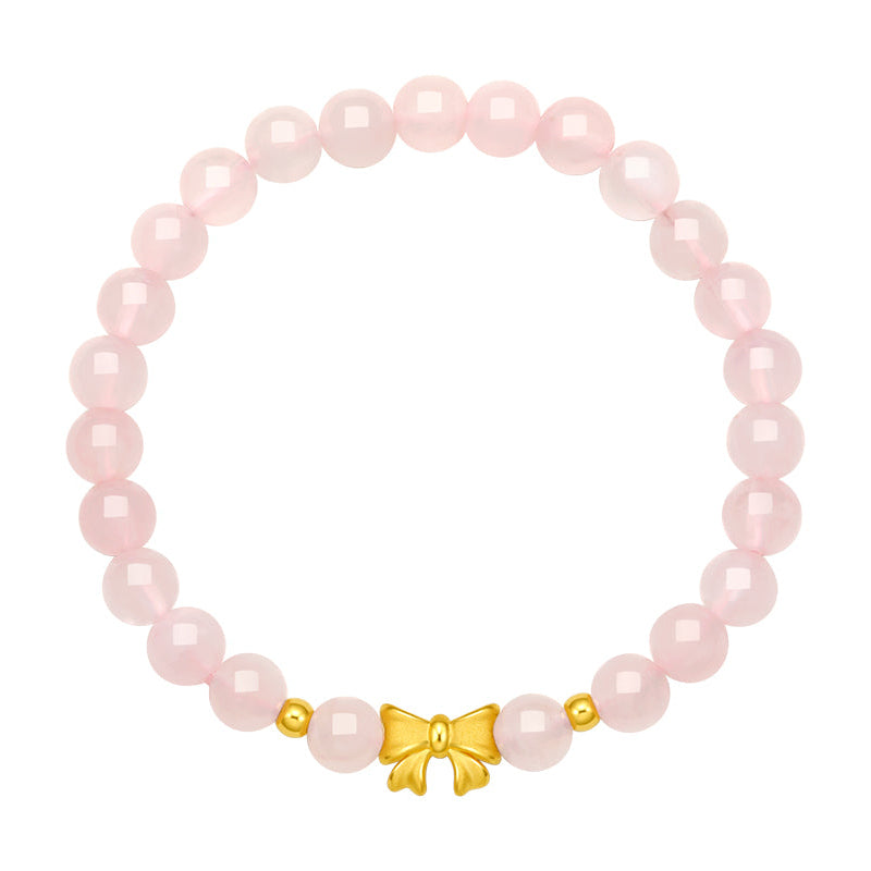 24K Gold Beaded Bracelet Rose Quartz 0.45-0.65g Bow A1911408