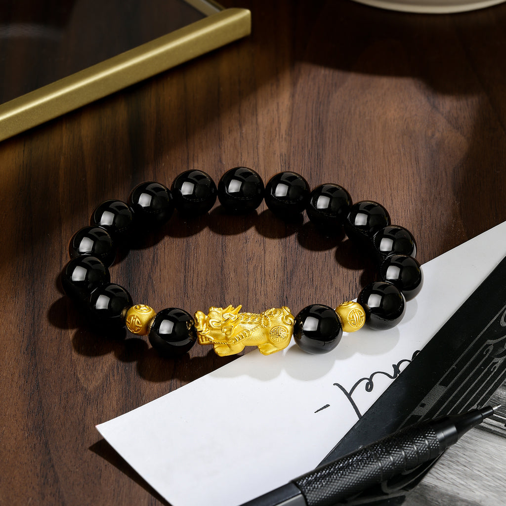 24K Gold Beaded Bracelet Agate Pixiu 2.5-2.9g ADMN193467