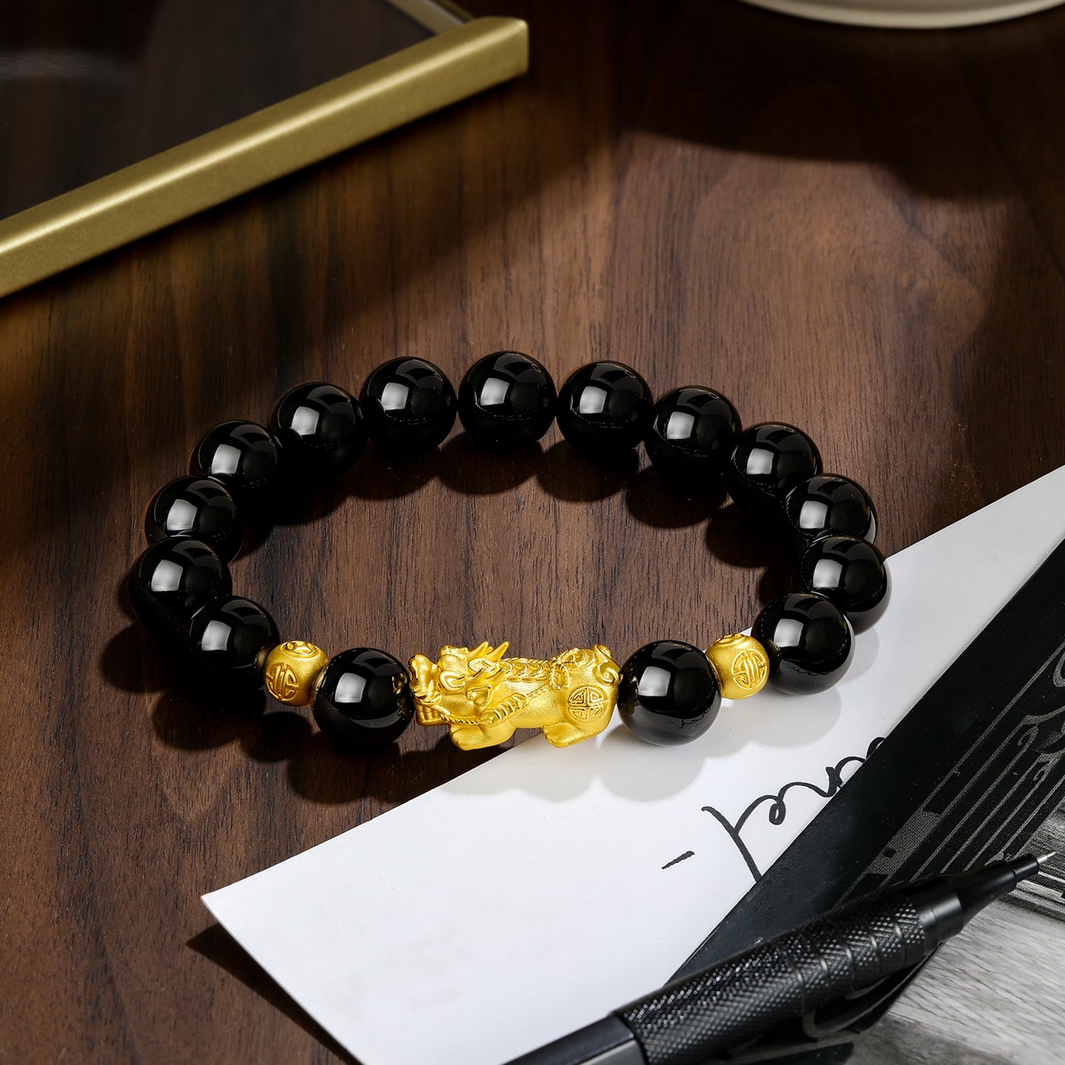 24K Gold Beaded Bracelet Agate Pixiu 2.5-2.9g ADMN193467