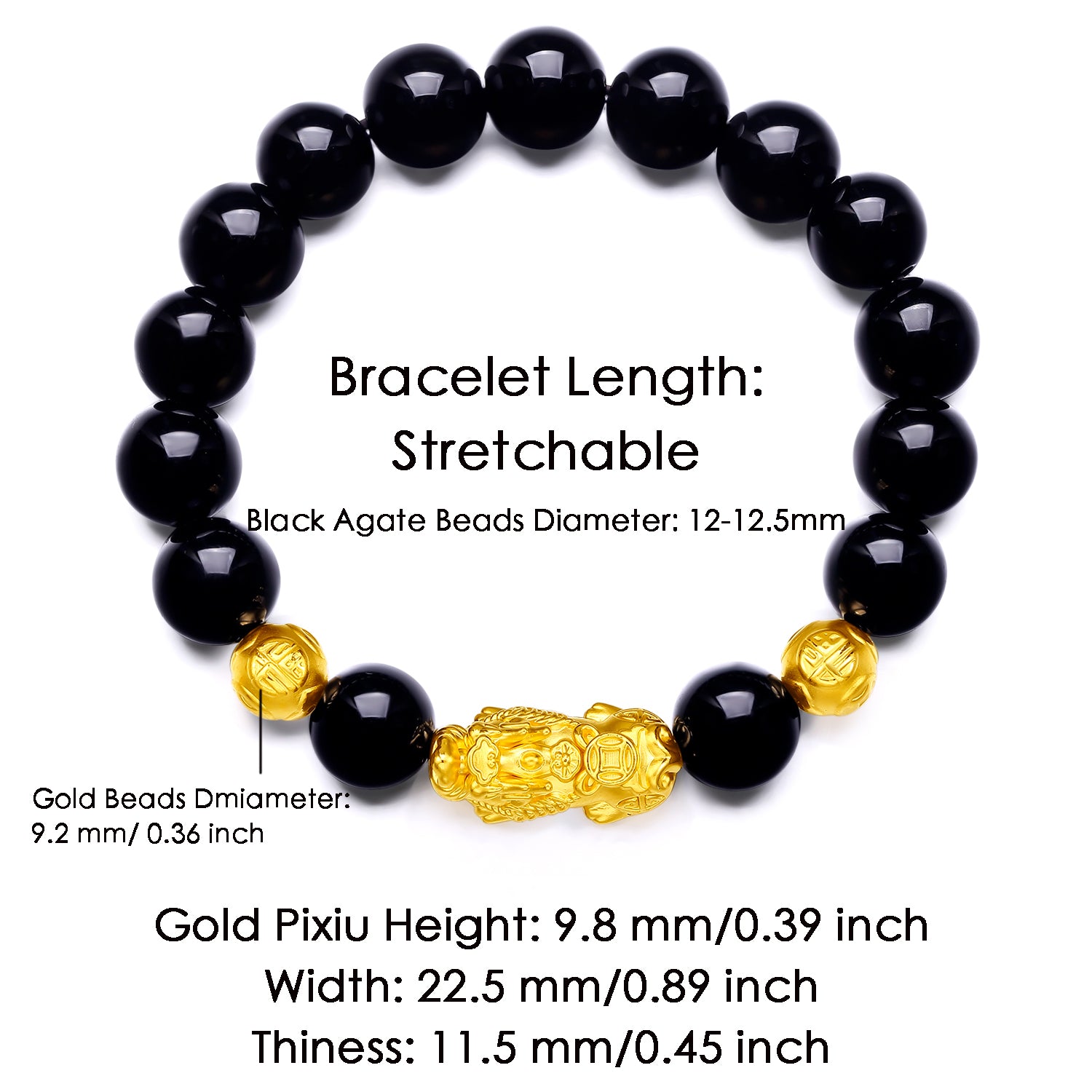 24K Gold Beaded Bracelet Agate Pixiu 3.4-3.8g ADMN193470