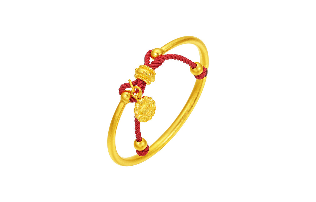 999 24K Gold Bangle Bracelet Flower 7.5-9.5g A1015466