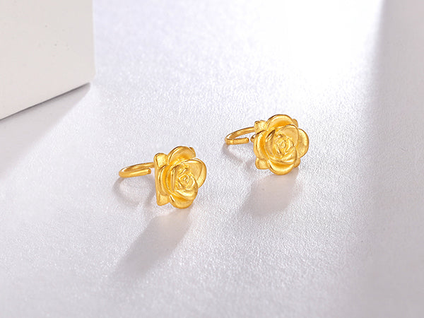 24K 黃金耳環 玫瑰花 1.4-1.6克 AD090267