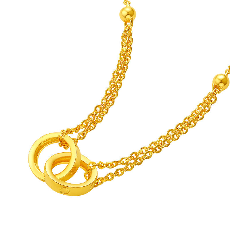 999.9 24K Gold Pendant Necklace Interlocking Circles 7.3-7.8g A0611857
