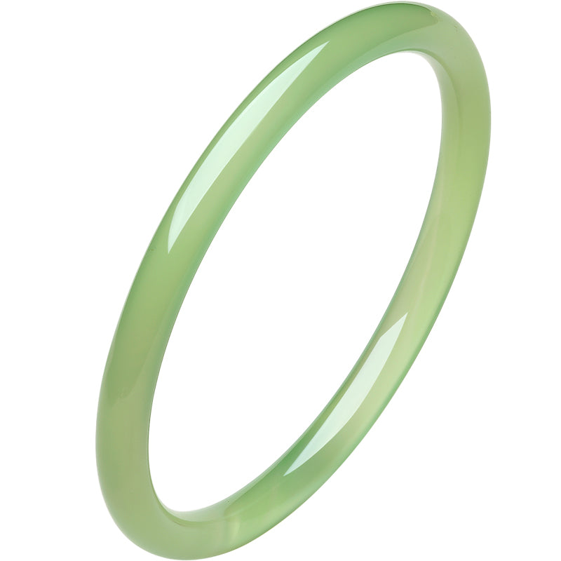 ZHOU LIU FU Chalcedony Jade Bangle Bracelets for Women Handmade Green Chalcedony Round Bracelet Natural Gemstone Lucky Jewelry Gift Her Mom