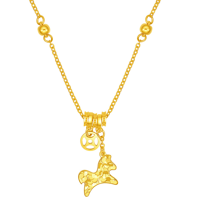 'Year of the Horse' 24K Gold Pendant Necklace Horse Coin 3.55-4g 40cm-45cm A0620944